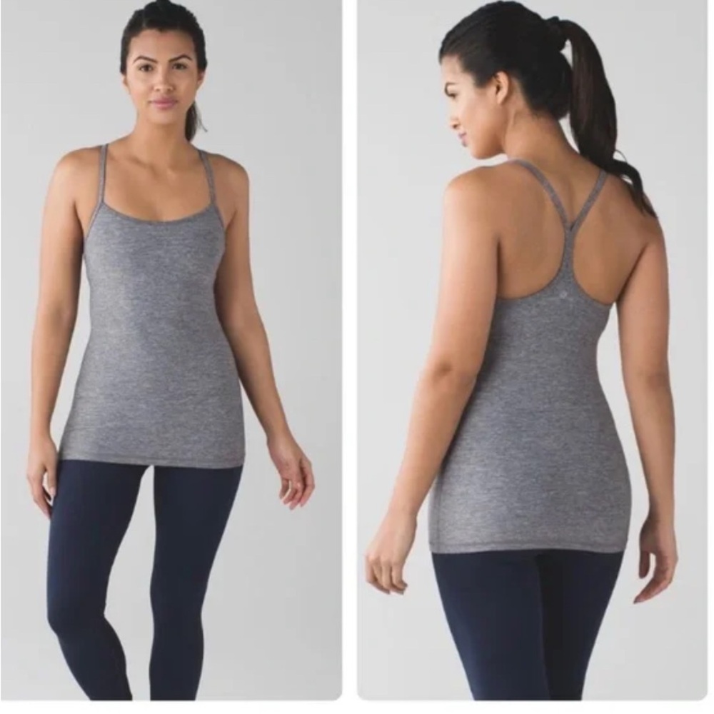 Lululemon Power Y Tank Top Heathered Slate Gray Yoga Size 8, Tag removed